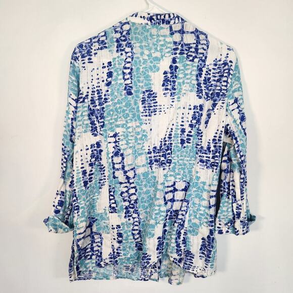 JM Collection Linen Multicolor Button Down Relaxed Shirt Lagenlook Coastal 10 - Picture 8 of 10